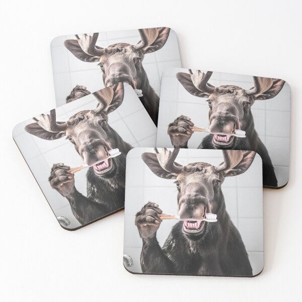 Item preview, Moose Brushing Teeth, Funny Bathroom Wall Art designed and sold by CheekyAnimalz.