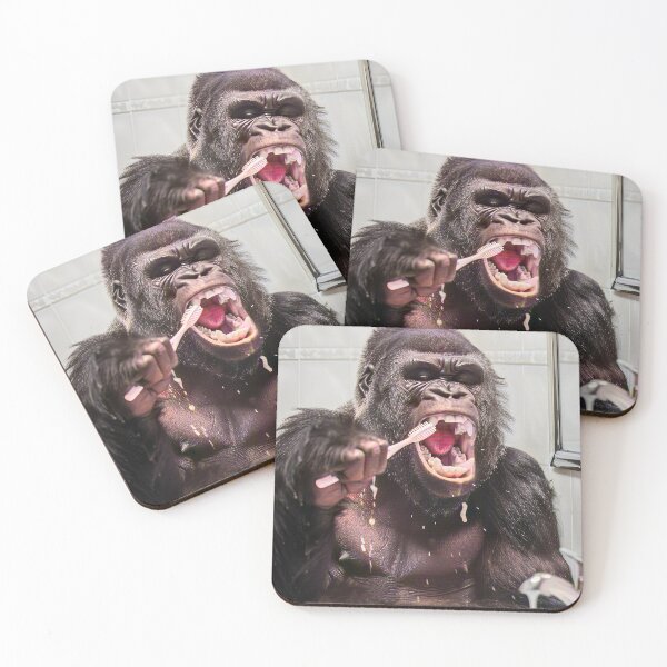 Item preview, Gorilla Ape Brushing Teeth, Funny Bathroom Wall Art designed and sold by CheekyAnimalz.