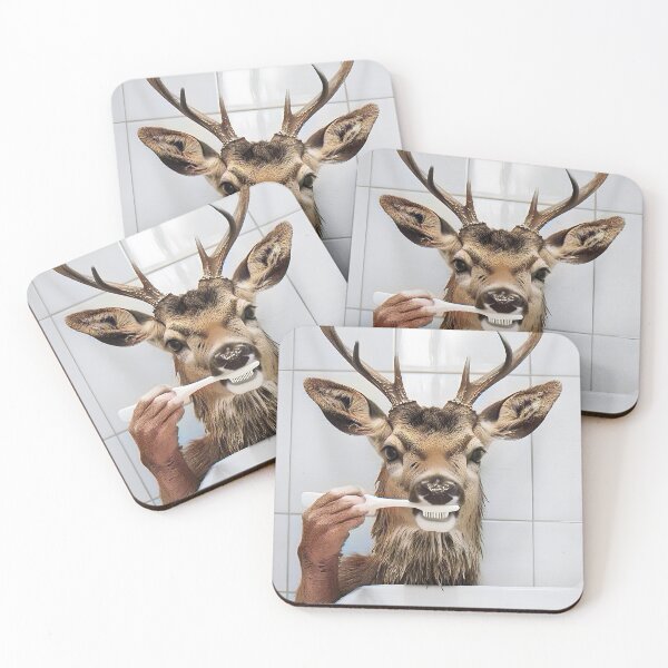 Item preview, Deer Brushing Teeth, Funny Bathroom Wall Art designed and sold by CheekyAnimalz.