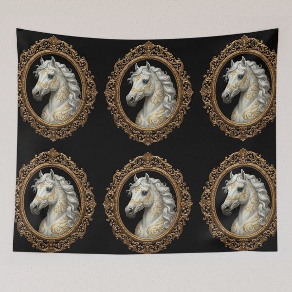 Item preview, Regal White Horse in Gold Frame Print for t-shirts, hoodie, home decor and accessories  designed and sold by TheGaliyaStudio.