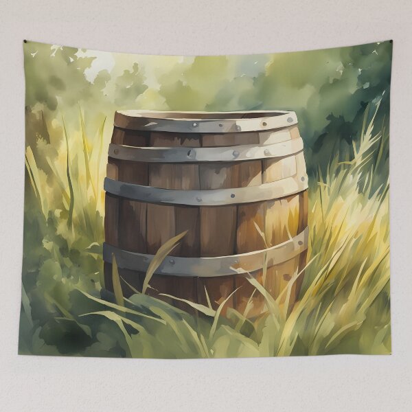 Item preview, Wooden Barrel on Meadow designed and sold by CalmnessbyChoice.