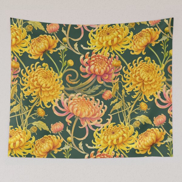 Artikelvorschau, Warmer Chrysanthemengarten – Nahtloses Blumenmuster entworfen und verkauft von BurmaArtProject.