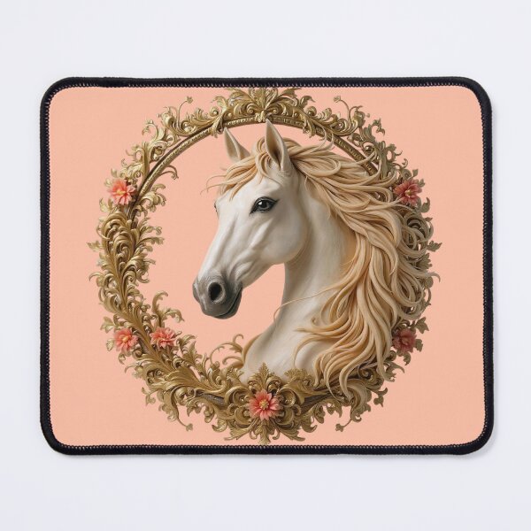Item preview, Elegant White Horse with Pink Flowers, Head Majestic Mane, Detailed Equestrian Art Print designed and sold by TheGaliyaStudio.