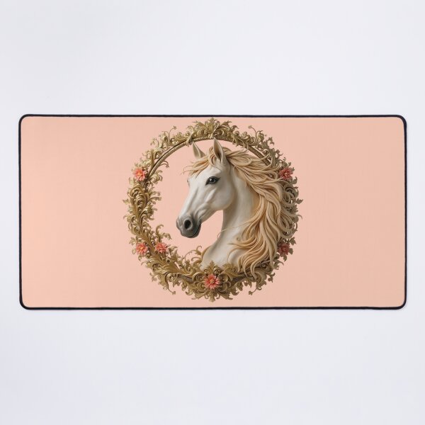 Item preview, Elegant White Horse with Pink Flowers, Head Majestic Mane, Detailed Equestrian Art Print designed and sold by TheGaliyaStudio.