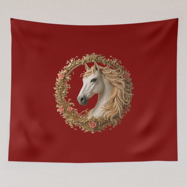 Item preview, Elegant White Horse with Pink Flowers, Head Majestic Mane, Detailed Equestrian Art Print designed and sold by TheGaliyaStudio.