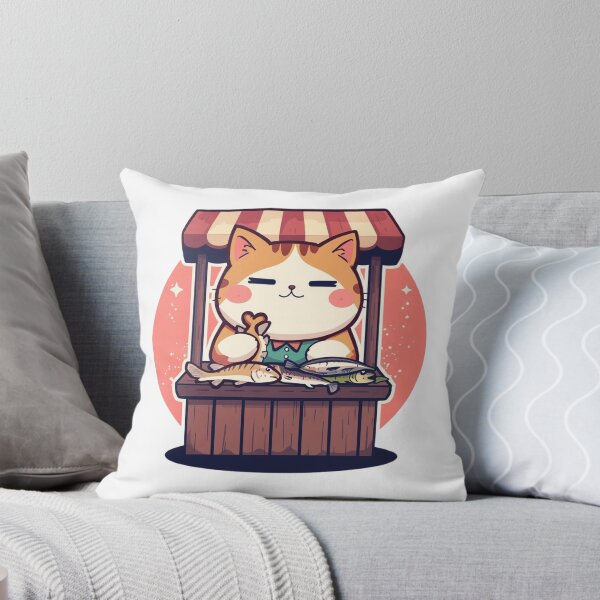 Item preview, Cute Cat Fish Market Stall – Kawaii Street Vendor Illustration designed and sold by UmazDesigns.