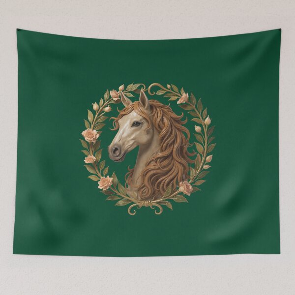 Item preview, Royal Horse dark Mane  with Floral Garland Print, Detailed Equestrian Art Print designed and sold by TheGaliyaStudio.