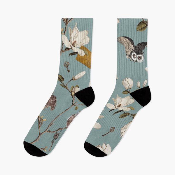 Item preview, Magnolia Grove with Owls in duck egg blue designed and sold by Delinda Graphic Studio.