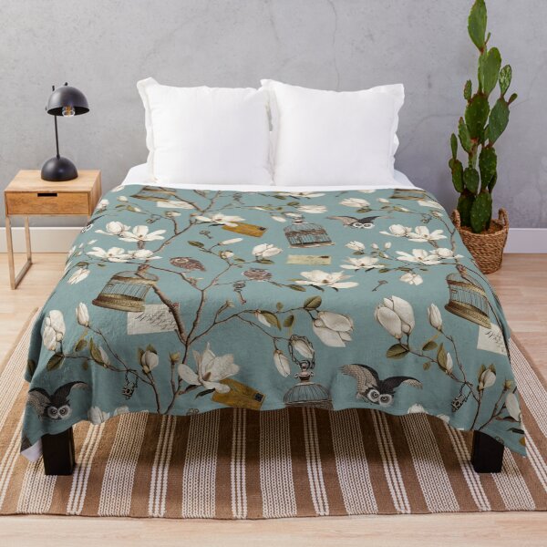 Item preview, Magnolia Grove with Owls in duck egg blue designed and sold by Delinda Graphic Studio.