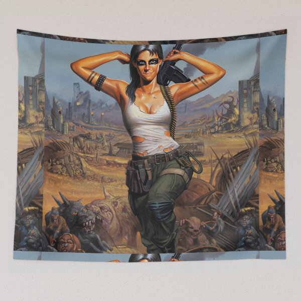 Item preview, Post Apocalyptic warrior woman resting after battle designed and sold by Vintage Designs +.