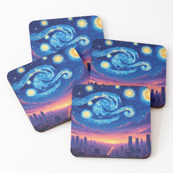 Item preview, Cyberpunk Starry Night, Van Gogh Inspired Futuristic Cityscape designed and sold by yellowwpaint.