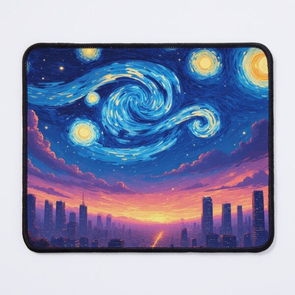 Item preview, Cyberpunk Starry Night, Van Gogh Inspired Futuristic Cityscape designed and sold by yellowwpaint.
