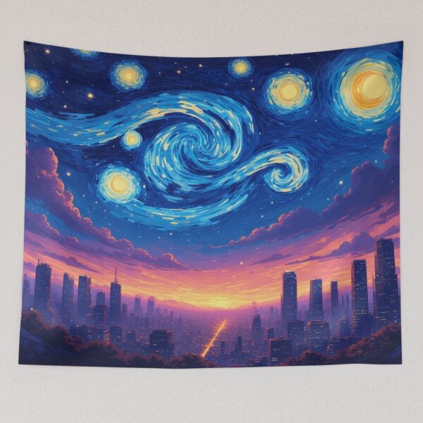 Item preview, Cyberpunk Starry Night, Van Gogh Inspired Futuristic Cityscape designed and sold by yellowwpaint.