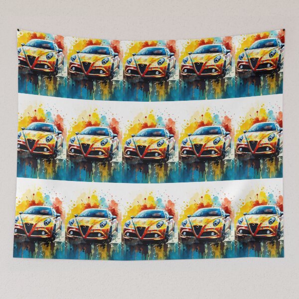 Item preview, Urban Street Art Meets Dynamic Compact Car On White Canvas designed and sold by RevUpDesign.