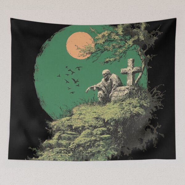Item preview, Mossy Grave Zombie — Vintage Cemetery Illustration designed and sold by AJ Lab.