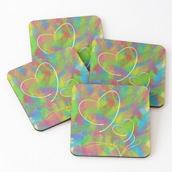Item preview, Lights of love and friendship - colorful design with heart flower lines in green, blue, pink, semi abstract pattern designed and sold by Susanna Schorr.