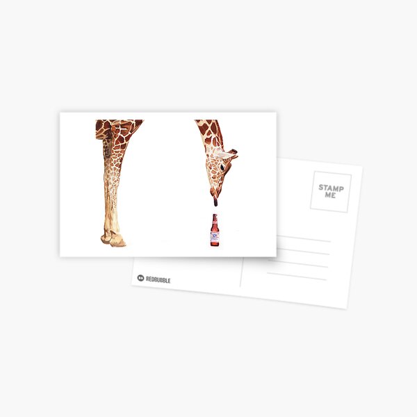 "Licker with Beer" Giraffe Watercolor Postcard
