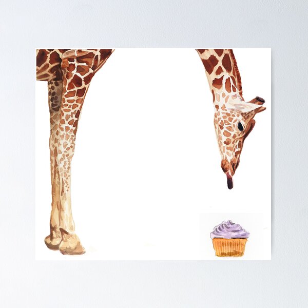 "Licker with Cupcake" Giraffe Watercolor Poster