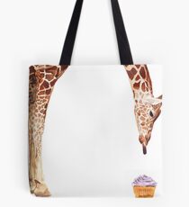 "Licker with Cupcake" Giraffe Watercolor Tote Bag