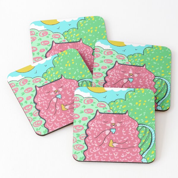Item preview, Red Fluffy Kitty Drinking Tea Outside designed and sold by Julia Sol.