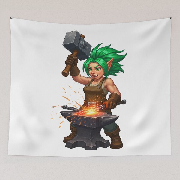 Item preview, Fantasy Elf Blacksmith Gamer T-Shirt – Cute RPG Girl Forging Sparks designed and sold by Neuroscribble.