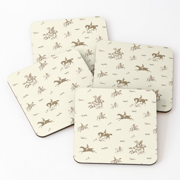 Item preview, Vintage English Country Hunting Horse Riders Hounds Beige designed and sold by tanjica.
