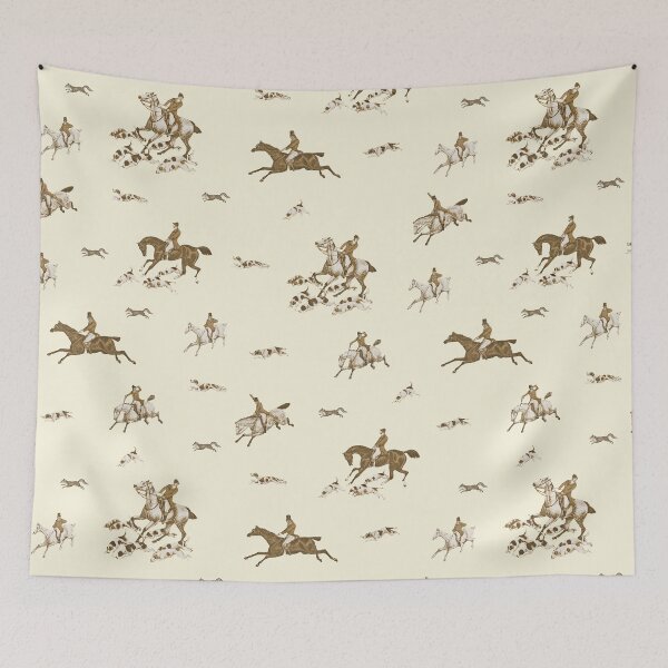 Item preview, Vintage English Country Hunting Horse Riders Hounds Beige designed and sold by tanjica.