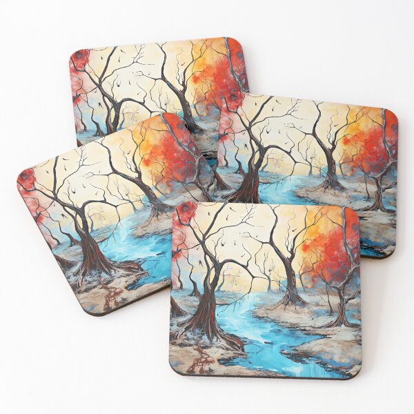 Item preview, Enchanted Forest Stream at Autumn Twilight Mondrian Style designed and sold by Jerhus.