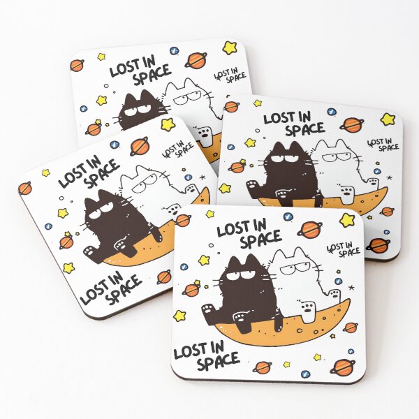 Item preview, Lost in Space Cats – Cute Black and White Cat Illustration designed and sold by LittleSmileLab.