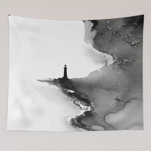 Item preview, Lighthouse Solitude Art Ink Seascape Minimalist designed and sold by Jerhus.