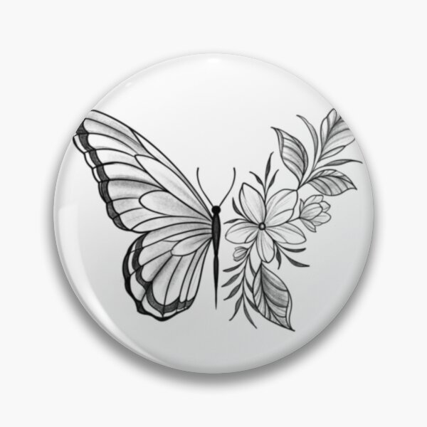 Item preview, Butterfly and Flowers – Black and White Tattoo Style Illustration designed and sold by AlshaayArt.