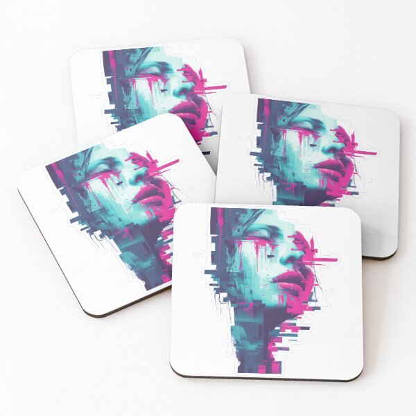 Item preview, A Surreal neon face with glitch effects in pink and cyan designed and sold by DadGenX.