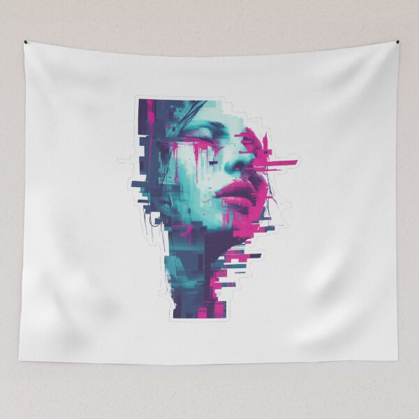 Item preview, A Surreal neon face with glitch effects in pink and cyan designed and sold by DadGenX.