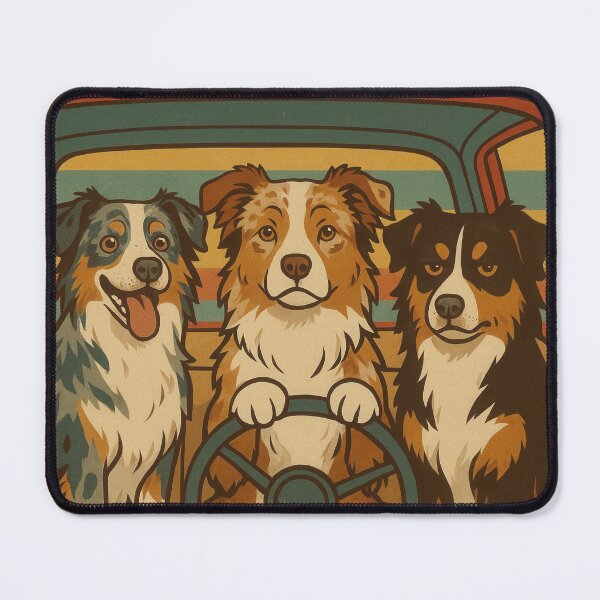Item preview, Retro Australian Shepherds Panini Run Poster designed and sold by Flying Doggo.