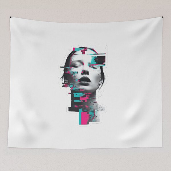 Item preview, Surreal neon face with glitch effects and vibrant colors designed and sold by DadGenX.