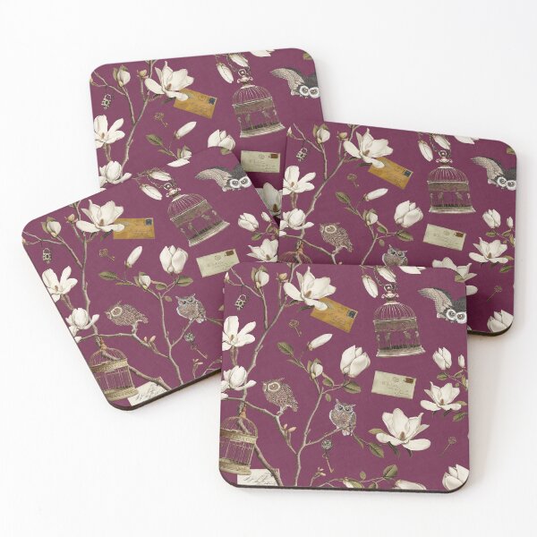 Item preview, Magnolia Grove with Owls in Mulberry Red designed and sold by Delinda Graphic Studio.