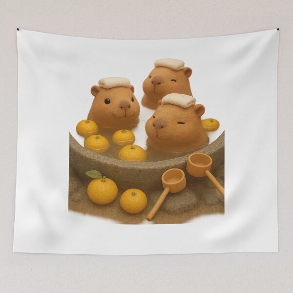 Item preview, Cute Capybara Spa Bath With Yuzu - Adorable Japanese Cottagecore Art designed and sold by Moons Studio.