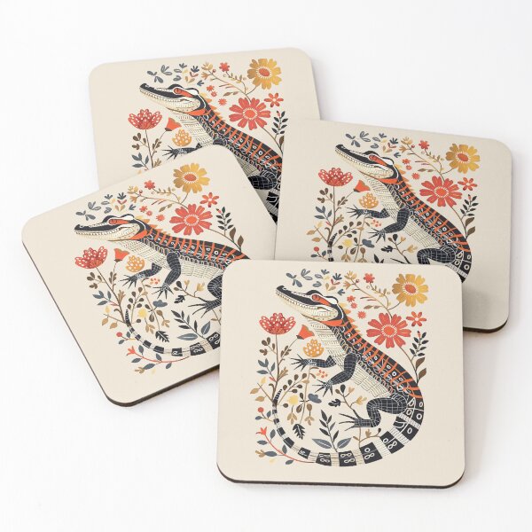 Item preview, Colorful Folk Art Alligator | Whimsical Botanical Reptile Illustration designed and sold by doingly.