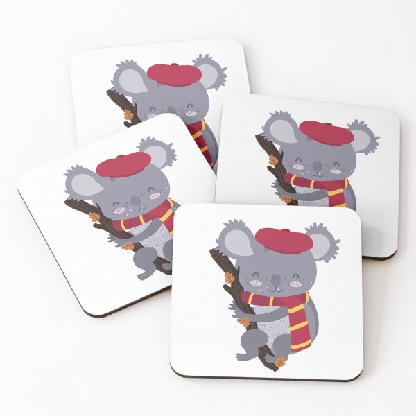 Item preview,  Illustration with Koala Holding Tree Stick Leaves and Wear Scarf, Beret designed and sold by AlginaPugachova.