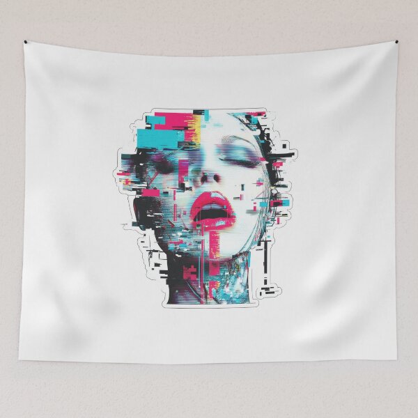 Item preview, Glitchcore surreal sticker with neon pink and cyan designed and sold by DadGenX.
