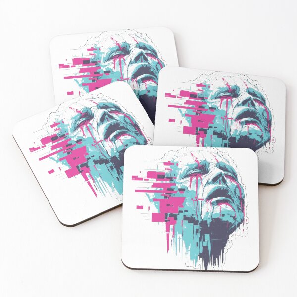 Item preview, Distorted face with neon pink and cyan glitch effects designed and sold by DadGenX.