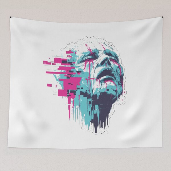 Item preview, Distorted face with neon pink and cyan glitch effects designed and sold by DadGenX.