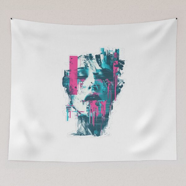 Item preview, Glitchcore surreal sticker with neon pink and cyan designed and sold by DadGenX.