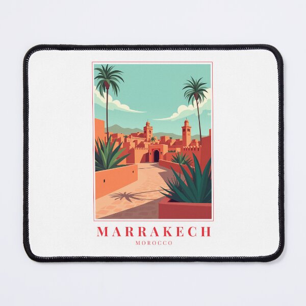 Item preview, Marrakech Morocco Illustration – Medina Arches, Souks & Atlas Sunset designed and sold by MapMyMiles.