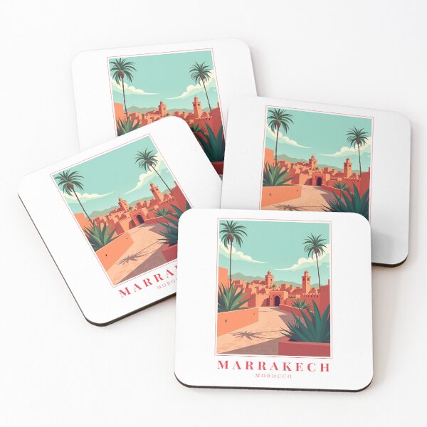Item preview, Marrakech Morocco Illustration – Medina Arches, Souks & Atlas Sunset designed and sold by MapMyMiles.