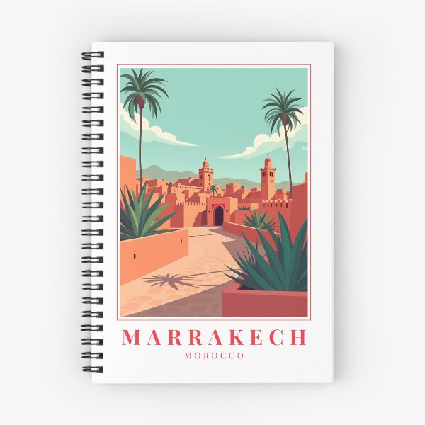 Item preview, Marrakech Morocco Illustration – Medina Arches, Souks & Atlas Sunset designed and sold by MapMyMiles.
