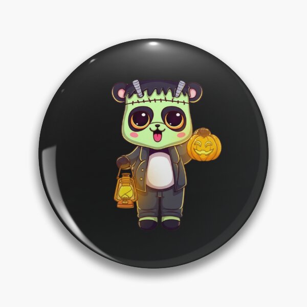 Item preview, Chibi Panda Frankenstein – Cute Kawaii Panda with Pumpkin Lantern Funny Halloween Art designed and sold by ColorSplash123.