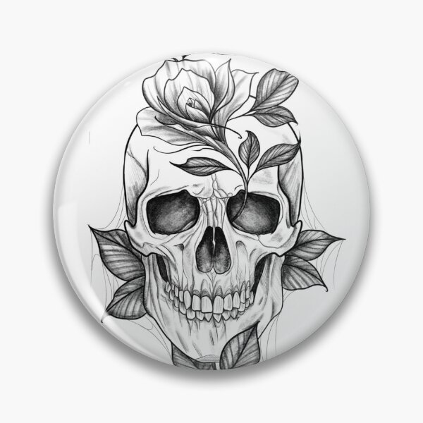 Item preview, Floral Skull – Black and White Tattoo Style Illustration designed and sold by AlshaayArt.