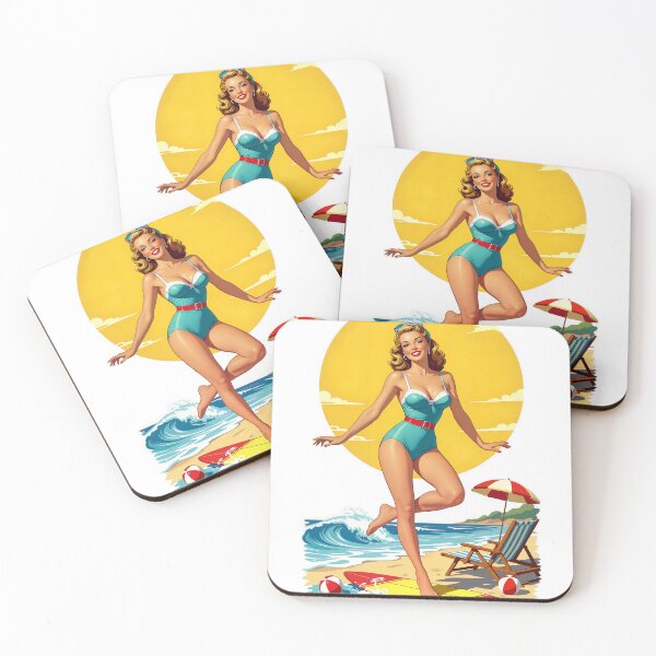 Item preview, Retro Beach Pinup Girl – 1940s Swimsuit Summer Babe Surfside Poster designed and sold by Lightning-Lace.