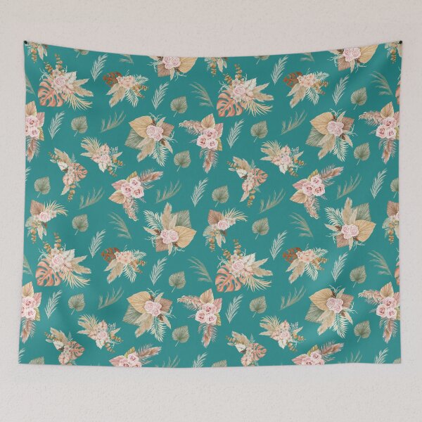 Item preview, Pampas Grass & Flowers on Teal designed and sold by KSimpson838.